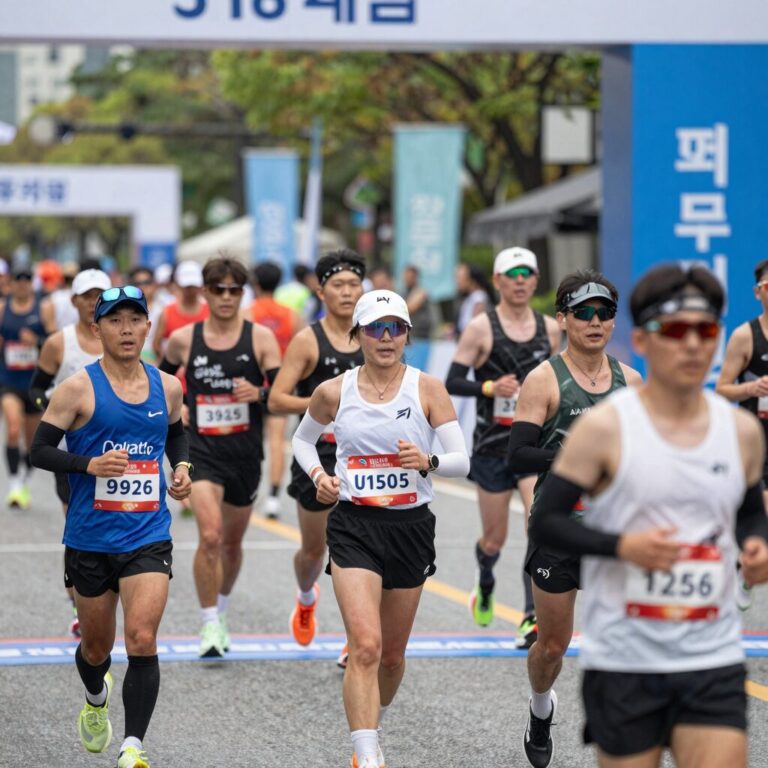518 마라톤 대회 출발선에서 많은 참가자들이 대기하는 모습