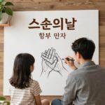 스승의날 카톡 문구를 보내는 학부모와 아이의 손 그림