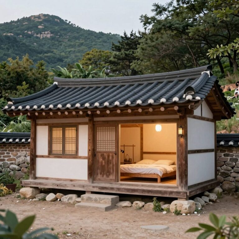 배내골 펜션 독채 외관과 앞 계곡 전경